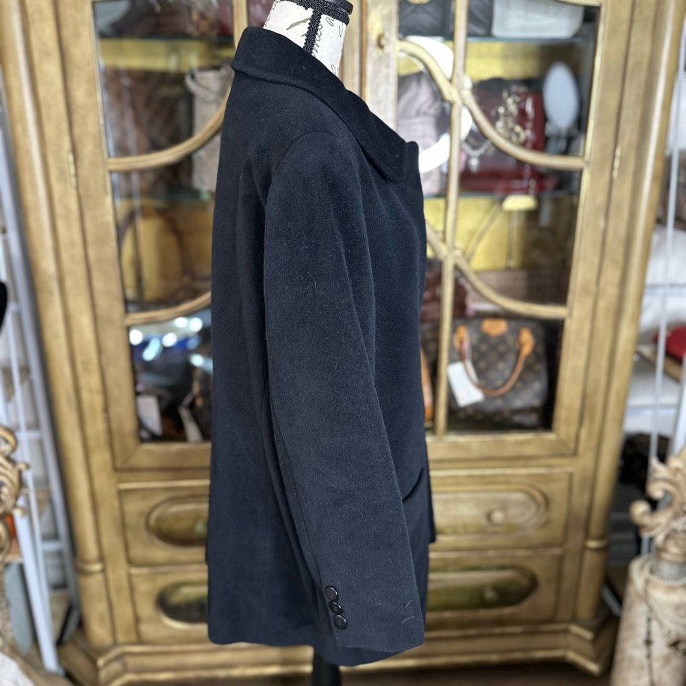 Burberry Vintage Wool Coat Black Crest Embroidered Classic‎ Jacket Size 15 - Picture 5 of 14